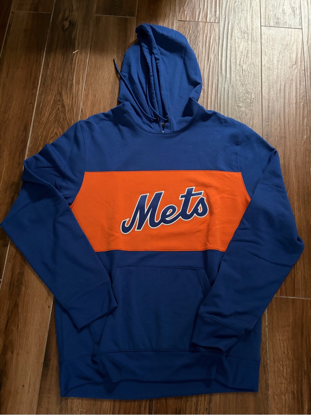 Fanatics Blue and Orange Mets Panel Pullover Hoodie Mens Medium LGM